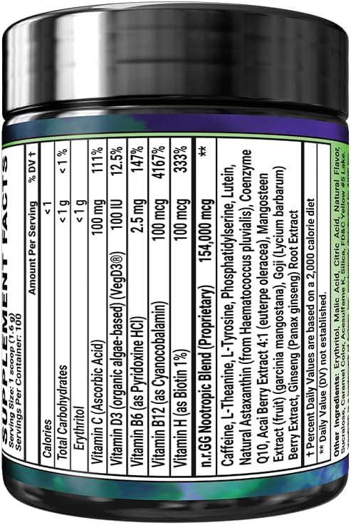 Gamer Supps GG Energy - JoJo's Ocean Stone Fruit (100 Servings) - Keto Friendly Gaming Energy and Nootropic Blend Sugar Free + Organic Caffeine + Vitamins Powder Drink