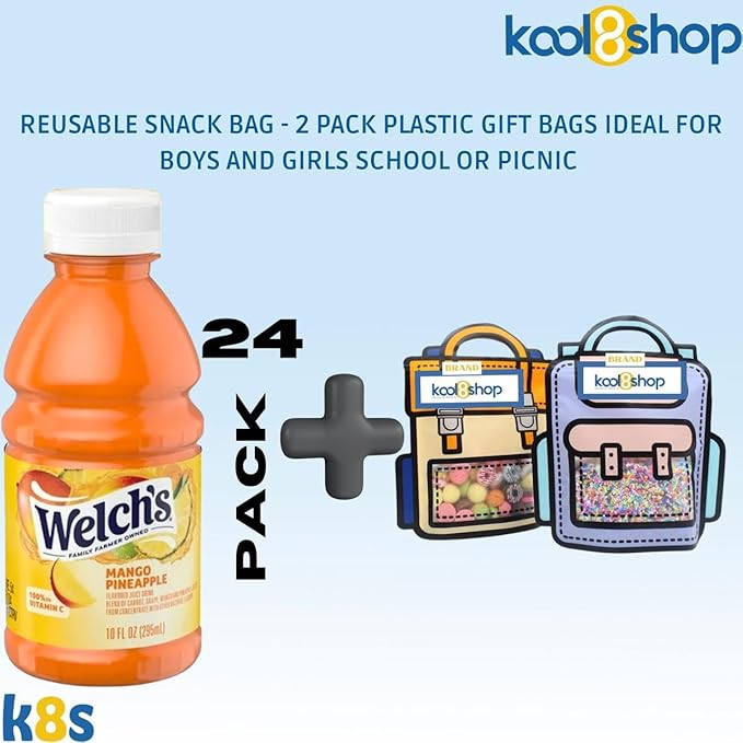 Welch’s Mango Pineapple Juice Drink 10 fl oz Plastic Bottle 24 Pack + 2 Reusable Snack Bags by KOOL8SHOP Infinite Deals