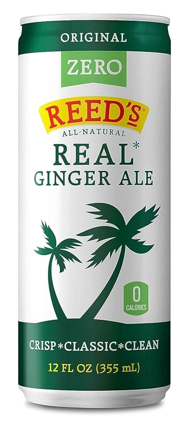 Reed's Zero Sugar Ginger Ale - Made with Pressed Organic Ginger - Zero Calories - 12oz Slim Cans 24 Pack