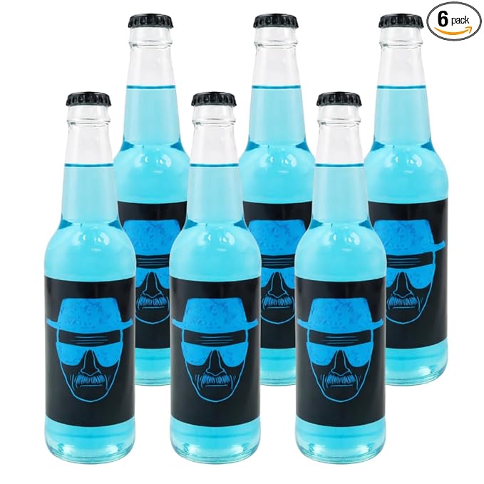 Rocket Fizz Breaking Bad Heisenberg Blue Cream Soda Flavor | Cane Sugar | Craft Soda Pop Drinks | 12 oz in Glass Bottle (6 Pack)