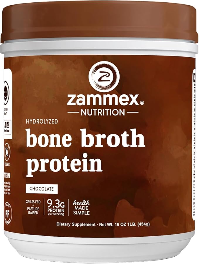 Zammex Bone Broth Protein Powder Pure Grass Fed Beef Chocolate Protein PowderHydrolyzed Collagen Supplement for Healthy SkinNailsHairJoints Non-GMOGluten Free Great in Shakes