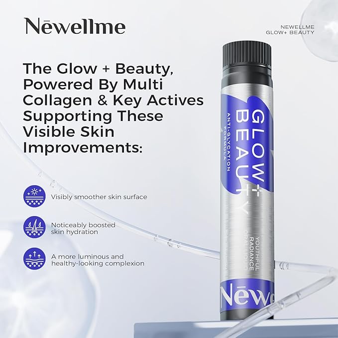 NEWELLME Liquid Collagen Shots with Hyaluronic Acid 18000mg Multi Collagen Peptides Sugar Free Ready-to-Drink Collagen Supplement for Hair Skin Nails 28 Bottles