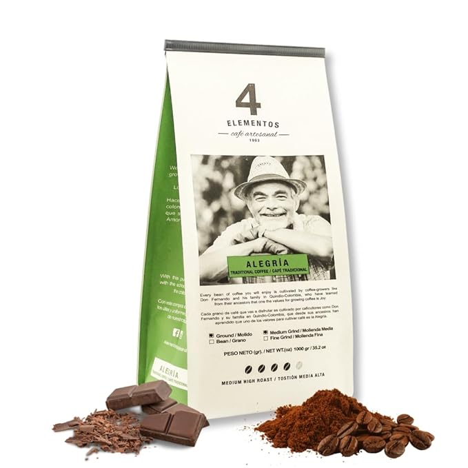 4 Elementos | Classic Ground Coffee 35 Oz Medium Dark Roast 100% Arabica from Colombia Bold &amp Rich Flavor