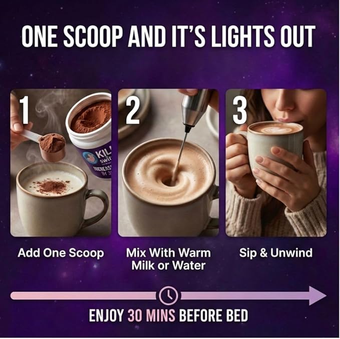 SWITCH Killswitch Sleep Aid for Adults – Fall Asleep Fast &amp Wake Refreshed Sugar-Free Hot Chocolate Supplement - Magnesium Tart Cherry L-Theanine &amp More for Restful Sleep 30 Servings Made