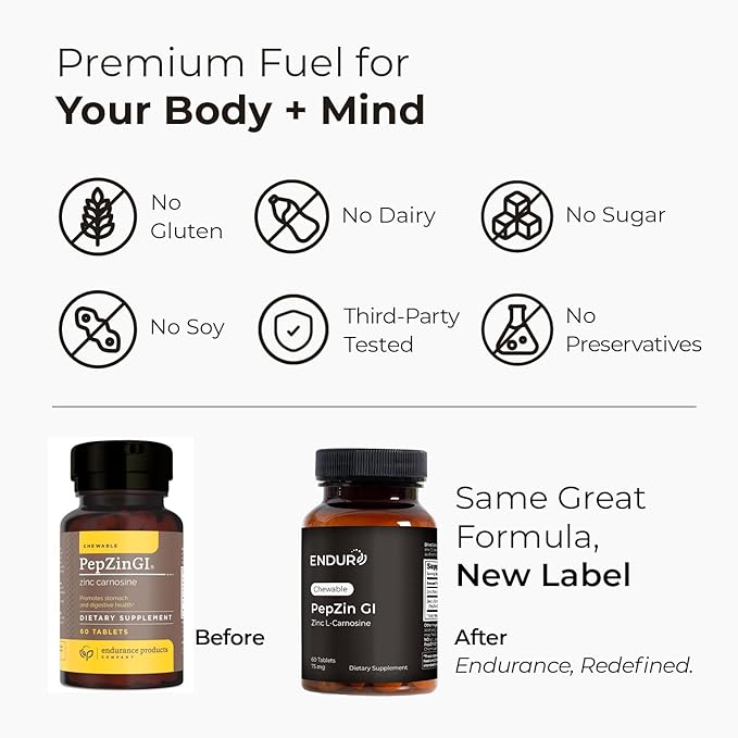 Endur PepZinGI ZINC-CARNOSINE Chewables Digestive Supplement Gentle &amp Effective Formula for Digestive Wellness Gluten Free 75mg (60 Tablets)