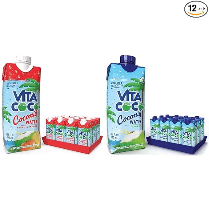 Vita Coco Coconut Water Peach &amp Mango and Vita Coco Coconut Water Pure Organic - Naturally Hydrating Electrolyte Drink - Smart Alternative to Coffee Soda and Sports Drinks - Gluten Free - 16.9