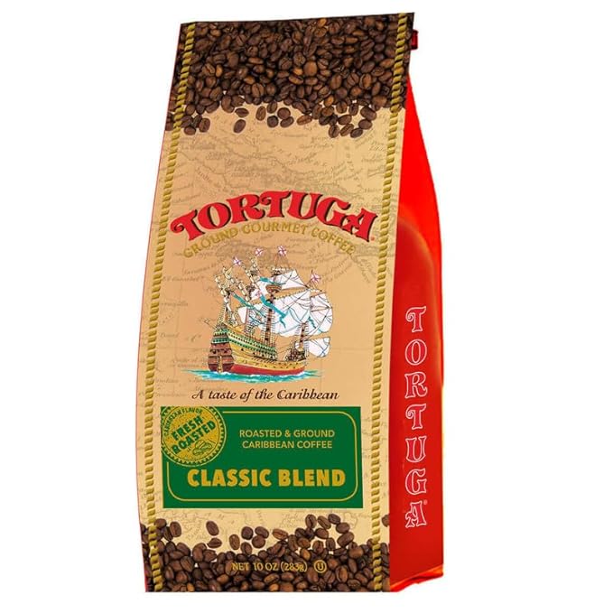 TORTUGA Coffee Caribbean Classic Blend Medium Roast Ground Coffee - Smooth and Balanced 10oz Bag (12 Pack)