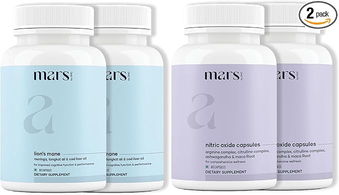 mars by GHC Vitality Max Combo | Natural Lion’s Mane &amp Nitric Oxide Capsules | Focus Energy &amp Performance Support | 240 Capsules | Pack of 2