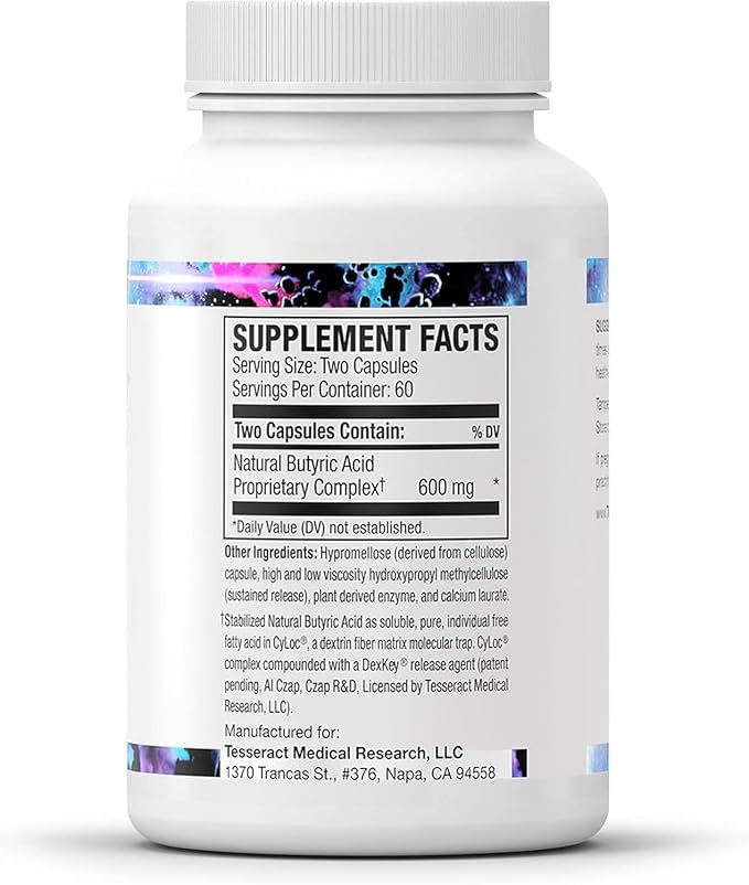 Tesseract Medical Research ProButyrate Gut Health Supplement Butyric Acid Complex Gastrointestinal Support Supplement Helps Restore Balance to Stabilize Gut Microbiome 600mg (120 Capsules)