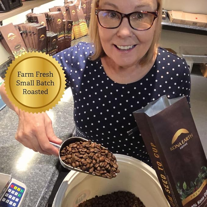 KONA EARTH 100% Kona Coffee Classic Medium Roast Whole Bean (8oz) Farm-Direct Authentic Hawaiian Kona Coffee beans from Hawaii’s Big Island Micro-Batch-Roasted