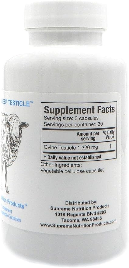 Supreme Nutrition Sheep Testicle - 100% Grass Fed and Finished in New Zealand 90 Capsules of Pure Ovine Testicle
