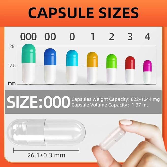 000 Capsules Separated 1000 Count Premium Vegan Empty Capsules Size 000 Separated in 2 Bags Clear Pill Capsule for DIY Supplement Filling