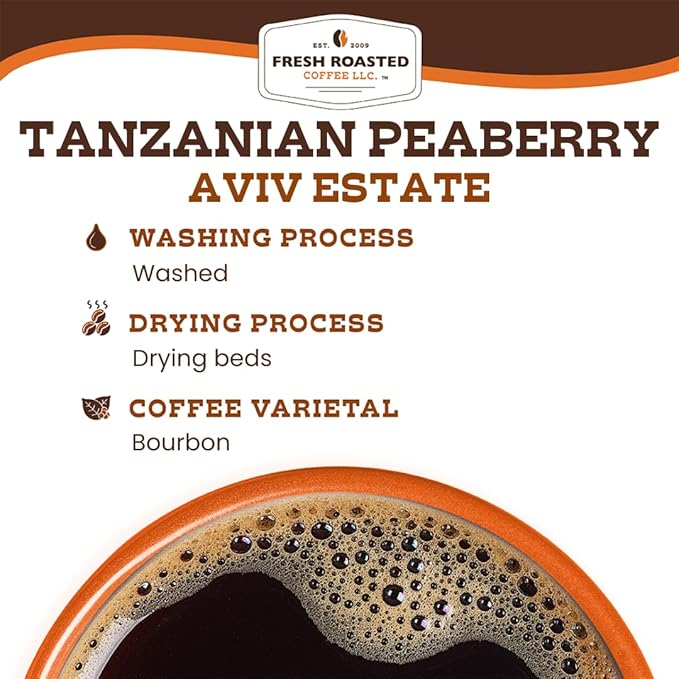 Fresh Roasted Coffee Tanzanian Peaberry 5 lb (80 oz) Light Roast Kosher Whole Bean