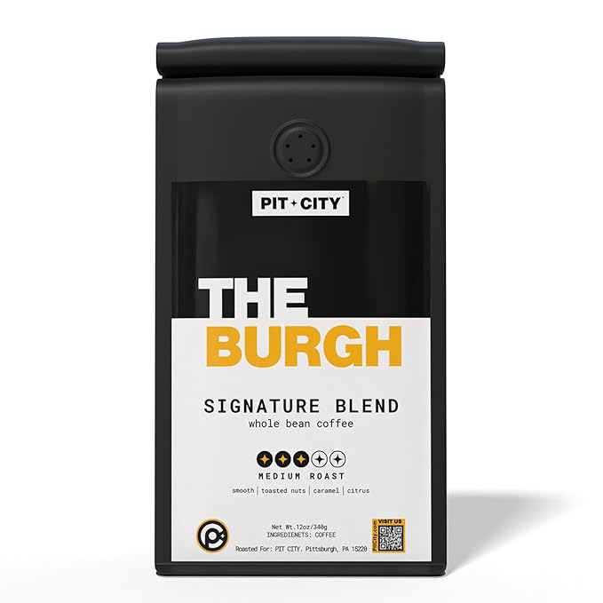 Pit City The Burgh Signature Blend Medium Roast Whole Bean Coffee 12oz Bag - Smooth Toasted Nuts Caramel and Citrus Notes - Premium Small Batch Roasted - Pittsburgh