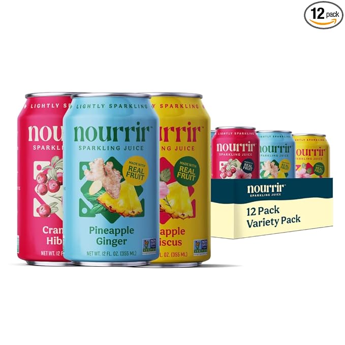 Nourrir Sparkling Juice Tropical Harmony Variety Pack 12oz Cans Pack of 12