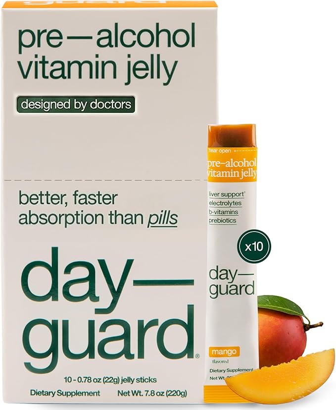 Day–Guard — Feel Better After Drinking Wake Up Refreshed Science-Backed Doctor-Formulated Pre Drinking Jelly Gummies for Regret Prevention Made in Korea 10-Pack of 22g Sticks (Mango)
