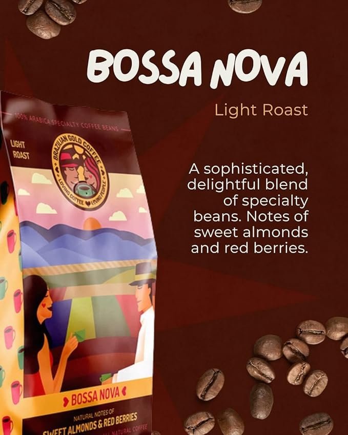 Brazilian Gold Coffee Gourmet Low Acidity 100% Arabica Coffee Whole Bean 12 oz (Sweet Almonds &amp Red Berries Light Roast)