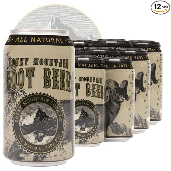 Rocky Mountain Soda 12‑Pack 12 Fl Oz Cans Small‑Batch Craft Soda Pop Gluten‑Free Vegan Organic Cane Sugar No Preservatives No Added Sodium Root Beer Soda Pop