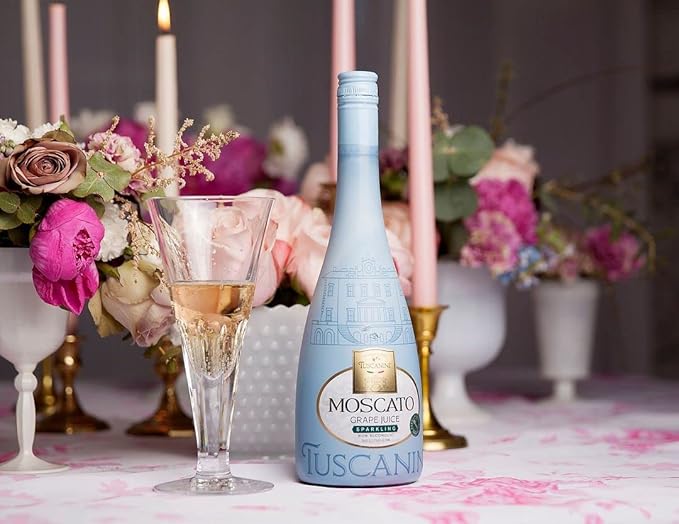 Tuscanini Sparkling Moscato Grape Juice 25.3oz (2 Pack) | Non Alcoholic Italian Moscato | Elegant Champagne Bottle | Imported from Italy | Great for Cocktails | Kosher