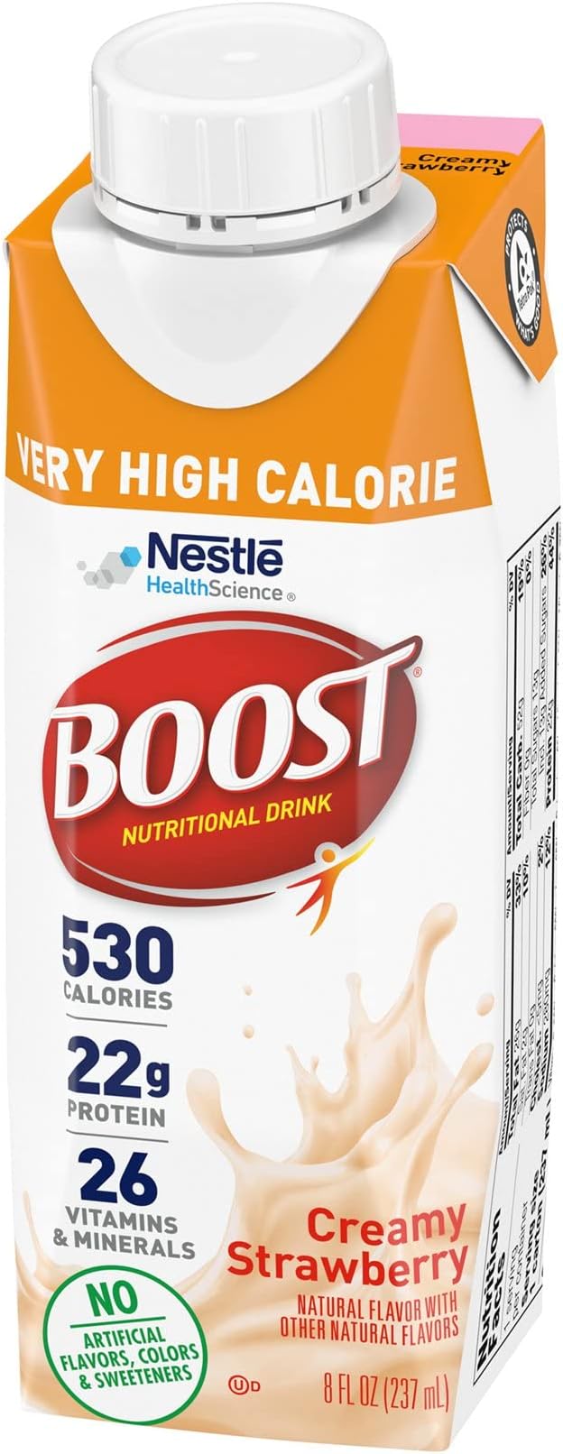 Boost Very High Calorie Strawberry and Vanilla Nutritional Drinks with 22g Protein 530 Calories 8 Fl Oz (Packs of 24)