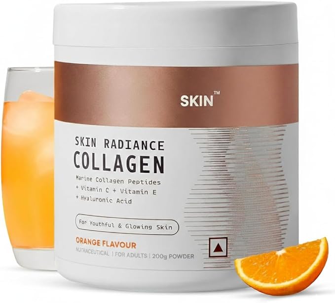 Skin Radiance Marine Collagen Supplement (Orange 200g) | with Vitamin C E Sodium Hyaluronate | for Healthy Skin Hair &amp Nails