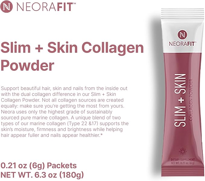 NeoraFit - Slim + Skin Collagen Powder with Marine Collagen Hyaluronic Acid &amp MCTs Supports Skin Hydration Hair &amp Nail Appearance Focus &amp Wellness - 30 Packets