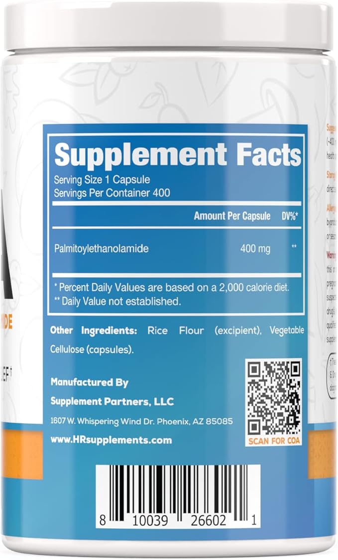 Palmitoylethanolamide Capsules | Pea 400mg | 400 Pill Count | Promotes Natural Inflammation &amp Discomfort Relief