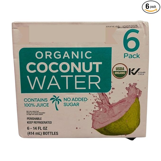 Organic Coconut Water 100% Pure Juice No Added Sugar 14 Fl Oz Pack of 6