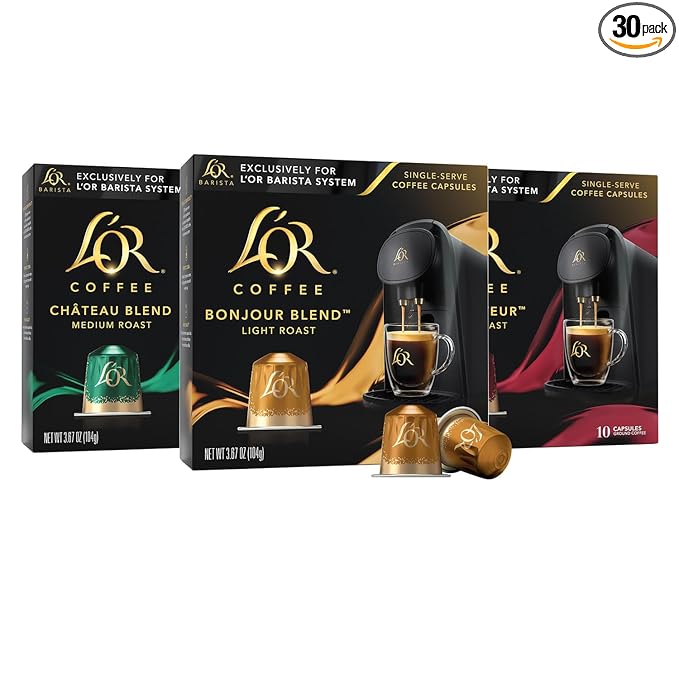 L'OR Coffee Pods 30 Capsules Medium Light Roast Variety Pack Single Cup Aluminum Coffee Capsules Exclusively Compatible with the L'OR BARISTA System