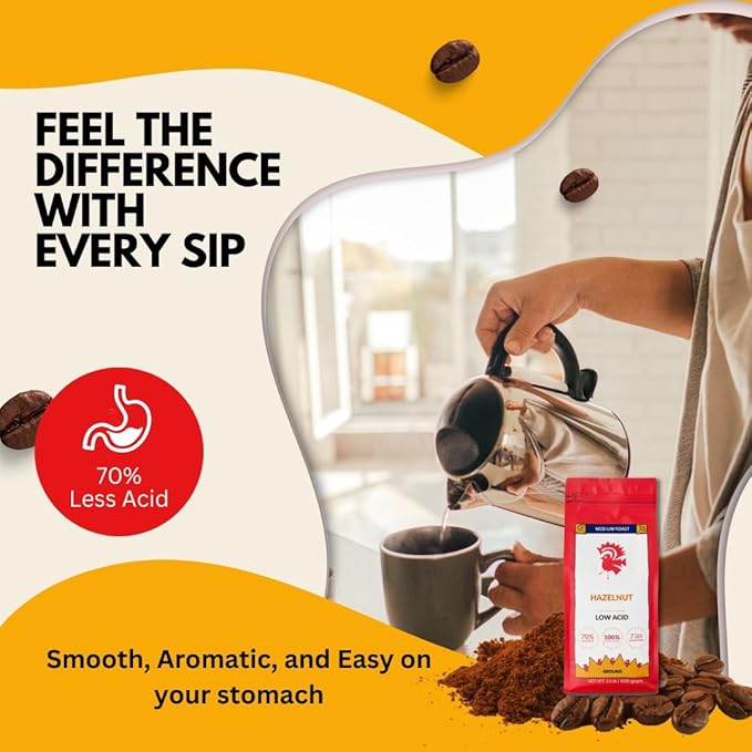 Puroast Low Acid Coffee Flavored Coffee | Hazelnut Ground | Medium Roast | High Antioxidants &amp High pH |No Bitter Aftertaste | Reduced Heartburn &amp GERD | Suitable for Cold Brew - 2.2 LB