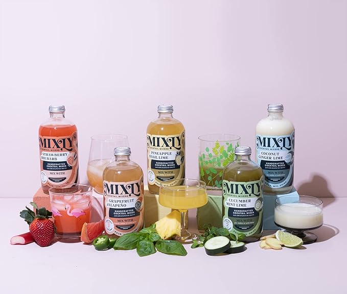Mixly Strawberry Rhubarb Mixer Made with Fresh Squeezed Juice Ready to Drink Use with Vodka Gin Soda Water 16 oz.