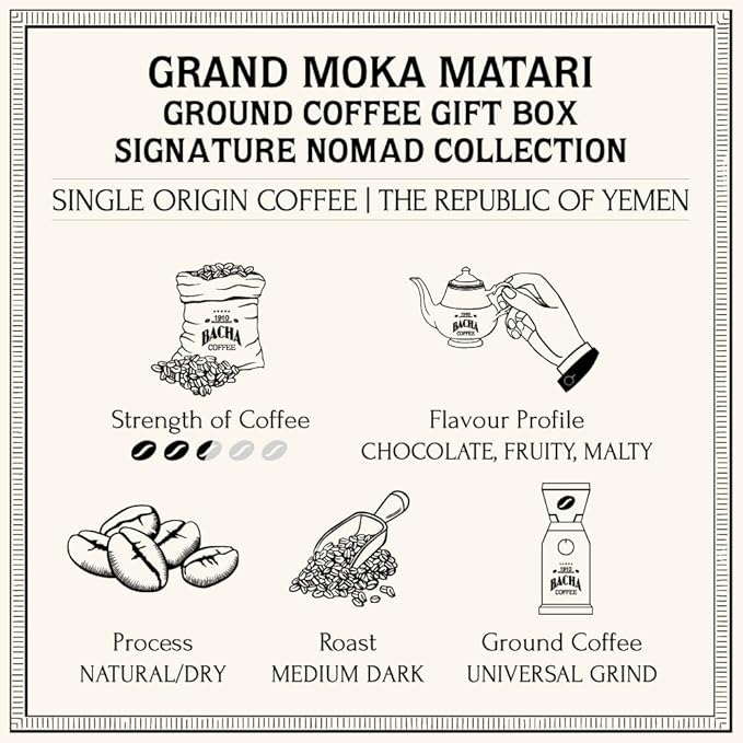 Bacha Coffee | Grand Moka Matari Single Origin Ground Beans Medium Dark Roast 100% Arabica Specialty Coffee 250g Signature Nomad Collection Gift Box