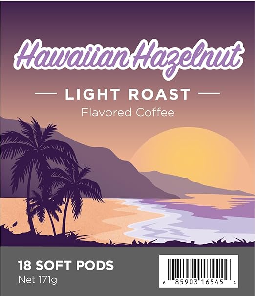 Wolfgang Puck Coffee Hawaiian Hazelnut Flavored 9.5 Gram Soft Pods 18 Count (Pack of 6)