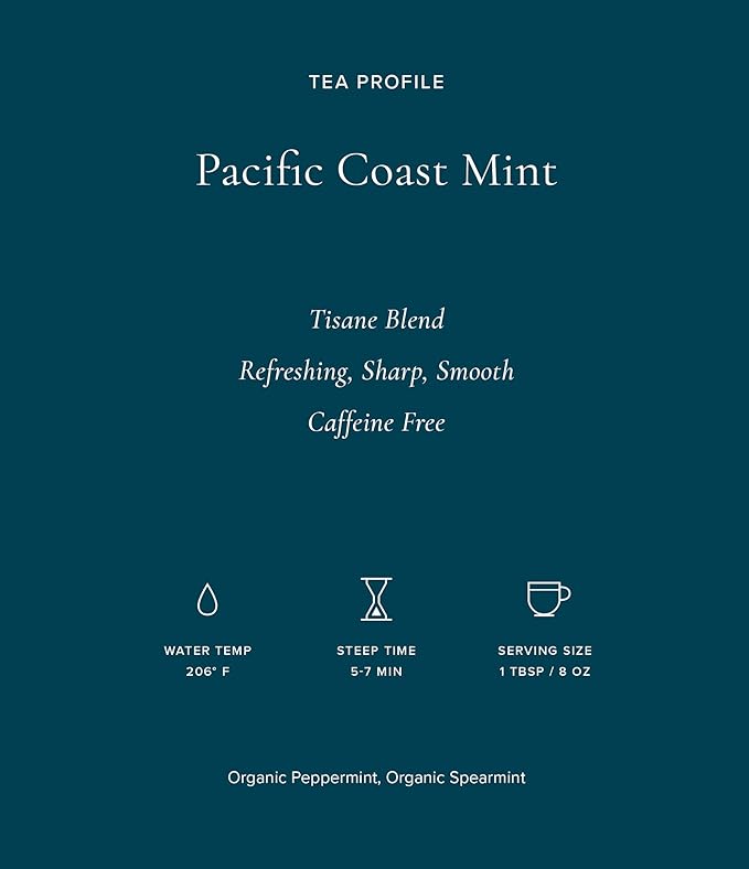 Art of Tea | Pacific Coast Mint (Naturally Caffeine Free) | 12 Pyramid Peppermint Tea Bags Sachet