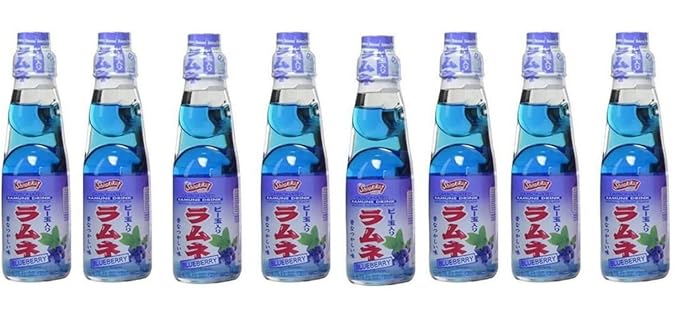 RAMUNE Japanese Soft Drink multi-pack 8 Bottles 6.76 Fluid Ounce (Blueberry)