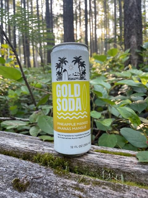 Gold Soda - Natural Ingredients - Organic Cane Sugar - Non-GMO - No Preservatives - Monk Fruit - Sparkling Water - Made with Natural and Organic Flavors 12 Fl Oz (24 Pack) (24 Pack Pineapple Mango)