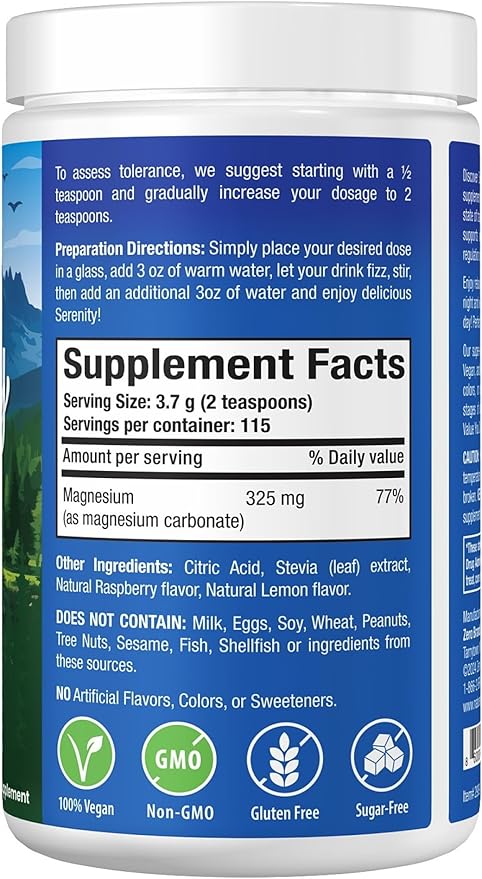 Nature's Perfect Night Melatonin 5mg Quick Dissolve Mixed Berry 200 Count with Serenity Magnesium Powder 15 oz Lemon Raspberry