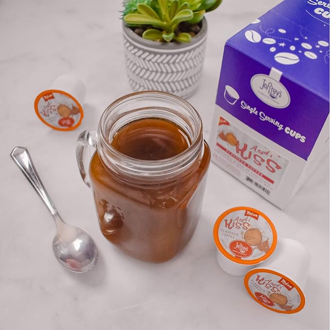 Joffrey's Coffee - Angel's Kiss Flavored Coffee Artisan Medium Roast Arabica Coffee Beans Chocolate &amp Coconut Cream Flavor K-Cup 2.0 Compatible (Single Serve Cup 24 Count)
