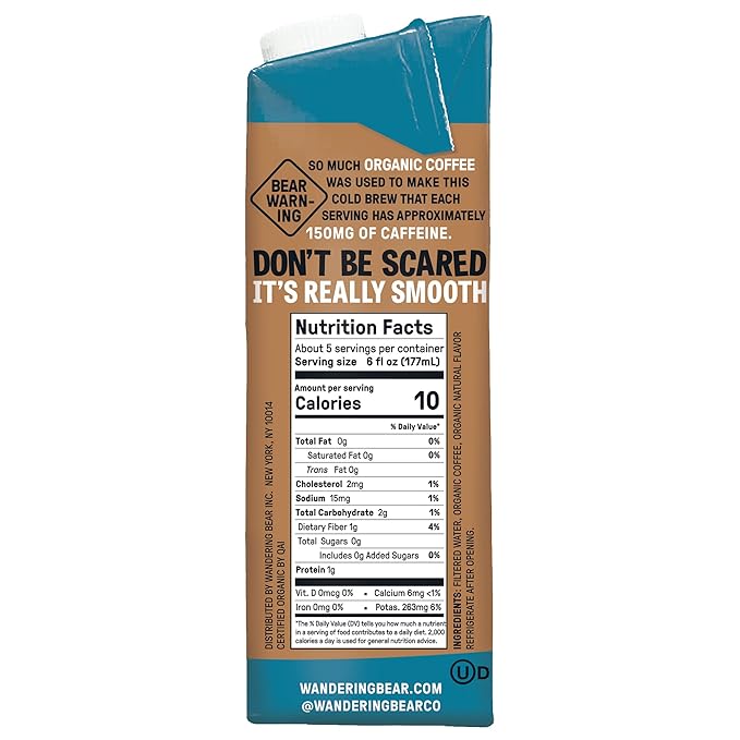 Wandering Bear Organic Cold Brew Coffee Variety Pack - Extra Strong Bold Smooth Unsweetened Shelf-Stable Ready to Drink &amp Vegan Iced Cold Brewed Coffee Drink - 32 fl oz (3pk - Vanilla Black