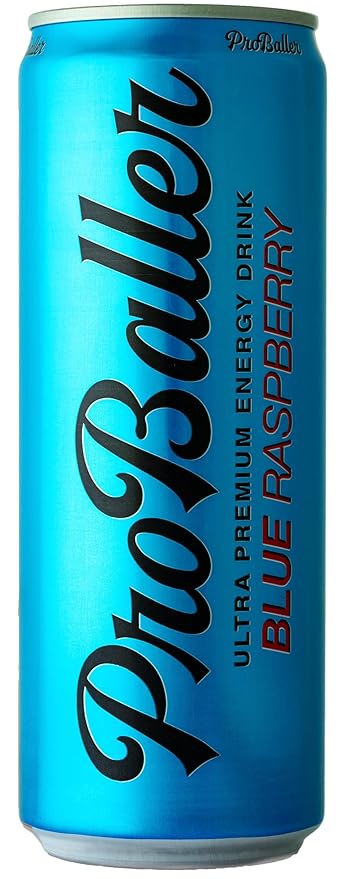 ProBaller Clean Energy Drink - Athlete-Grade Energy for Focus &amp Performance Zero Sugar NSF Certified for Sport Natural Caffeine Biotin Electrolytes Amino Acids &amp B Vitamins - Blue Raspbe