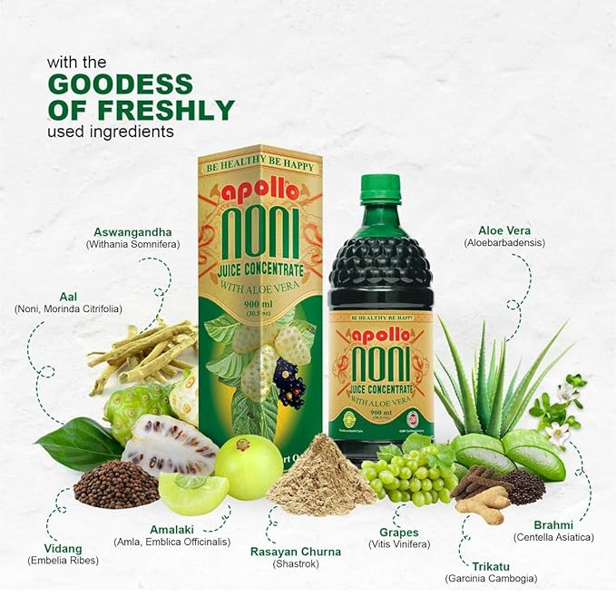 Noni Juice Concentrate with Aloe Vera for Immunity &amp Nutrient Absorption Ayurvedic Health Drink for Cellular Health 33oz (900ml)