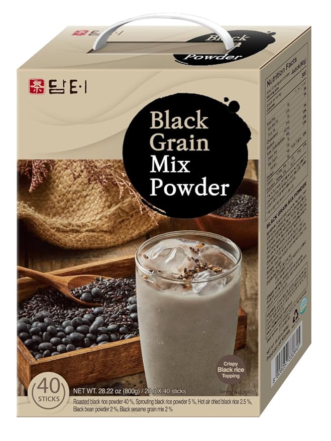 Damtuh Korean Grain Drink Mix Bundle – Black Grain Misugaru Powder + Walnut Almond Adlay Tea Powder (Job’s Tears/Yulmu) Latte-Style Drink Caffeine-Free 18g x 50 / 20g x 40 Stick Packs