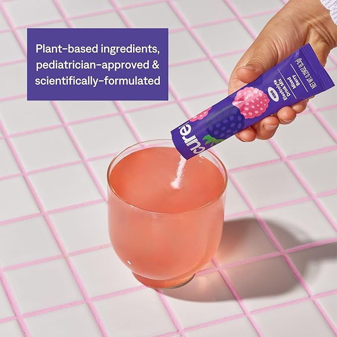 Cure Hydration - Kids Electrolyte Drink Mix | Plant-Based Pediatrician Formulated Rehydration | No Added Sugar FSA-HSA Non-GMO Gluten-Free No Artificial Flavors | Box of 6 Packets - Mixed Berry