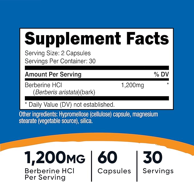 Nutricost Berberine HCl 600mg 60 Capsules (2 Bottles) - Gluten Free Veggie Caps Non-GMO