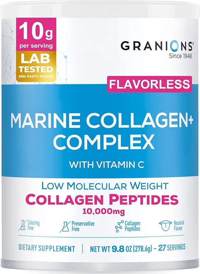 Marine Collagen Powder Unflavored - 10g Type I Hydrolyzed Collagen Peptides with Natural Acerola Vitamin C Antioxidant - Hair Skin Nails Vitamins for Women &amp Men- Pro-Aging Beauty Supplement - 9