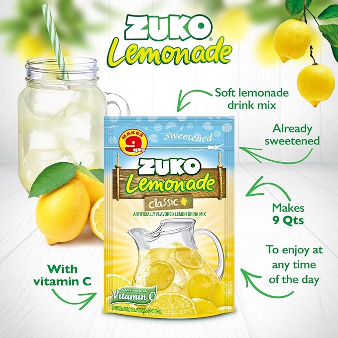 Zuko Classic Lemonade Powdered Drink Mix Family Pack No Added Sugar Needed 14.1 oz (Pack of 6)