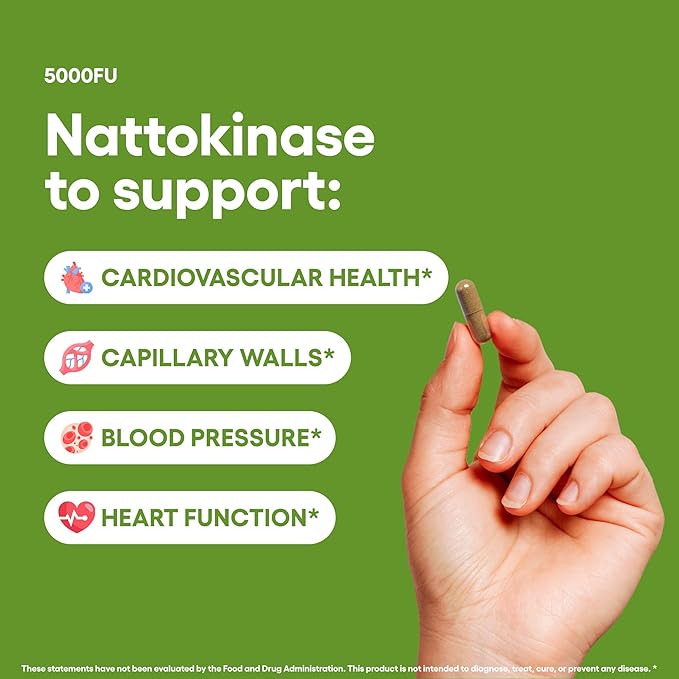 Nattokinase 5000FU Arterial Support - Targets Plaque | Third Party Tested Verified Quality | 30 Vegetarian Capsules | Non-GMO Gluten Free Vegan Friendly | Natural Ingredients Health Supplement (30)