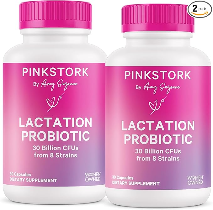 Pink Stork Lactation Probiotic - 30 Billion CFUs Multi Strain Postnatal Probiotics for Breastfeeding Women - Support Breast Milk &amp Gut Health Postpartum Essentials 60 Capsules