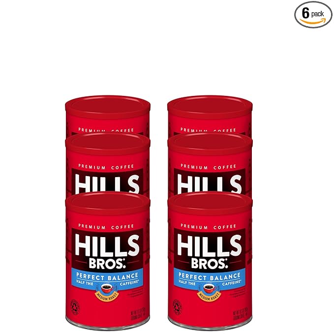 Hills Bros. Perfect Balance Ground Coffee – Premium Arabica Coffee Beans – Medium Roast Rich Flavor Cup After Cup – Recyclable Steel Can for Freshness – Certified Kosher – 10.3oz Can Pack of 6