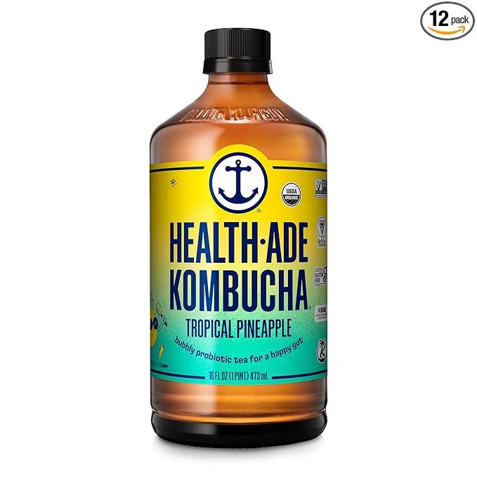 Health-Ade Kombucha Tea Organic Drink Fermented Tea with Living Probiotics Detoxifying Acids Supports Gut Health Non-GMO Vegan Gluten Free 12 Pack (16 Fl Oz Bottles) Tropical Punch